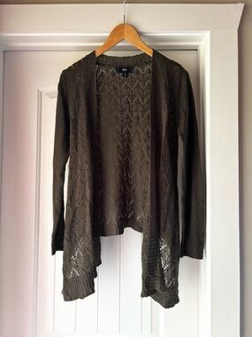 Massimo Olive Green Open-Front Lace Knit Cardigan